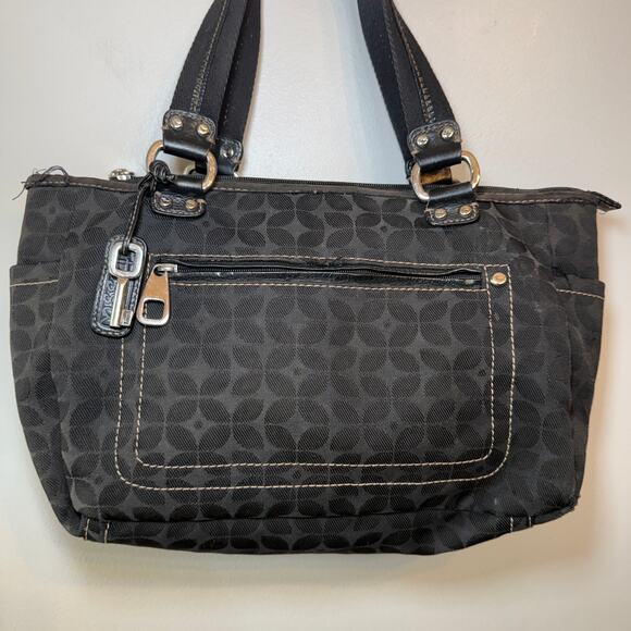 Fossil Women's Signature Print Canvas Key-Per Tote Shoulder Bag Purse Black - Picture 2 of 11